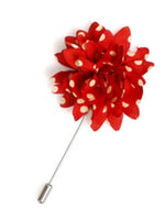 Load image into Gallery viewer, Men&#39;s Flower Lapel Pin Boutonniere For Suit Lapel Pin TheDapperTie Red &amp; White Polka Dots Regular 
