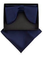 Load image into Gallery viewer, Men&#39;s Edwardian Wedding PreTied Tuxedo Bow Tie Adjustable Length W/Hanky Men&#39;s Solid Color Bow Tie TheDapperTie Navy One Size 
