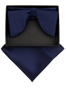 Men's Edwardian Wedding PreTied Tuxedo Bow Tie Adjustable Length W/Hanky Men's Solid Color Bow Tie TheDapperTie Navy One Size 