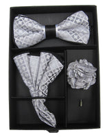 Load image into Gallery viewer, Collection Of Men&#39;s Bow Tie with matching Hanky and Lapel Flower Bow Tie Set TheDapperTie Silver Geometric One Size 
