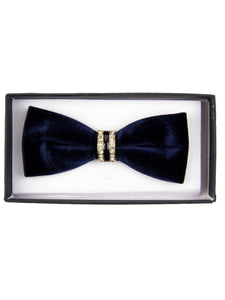 Men's Solid Color Velvet Pre-tied Adjustable Length Bow Tie with Rhinestone Men's Solid Color Bow Tie TheDapperTie Navy One Size 