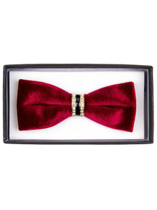 Men's Solid Color Velvet Pre-tied Adjustable Length Bow Tie with Rhinestone Men's Solid Color Bow Tie TheDapperTie Burgundy One Size 
