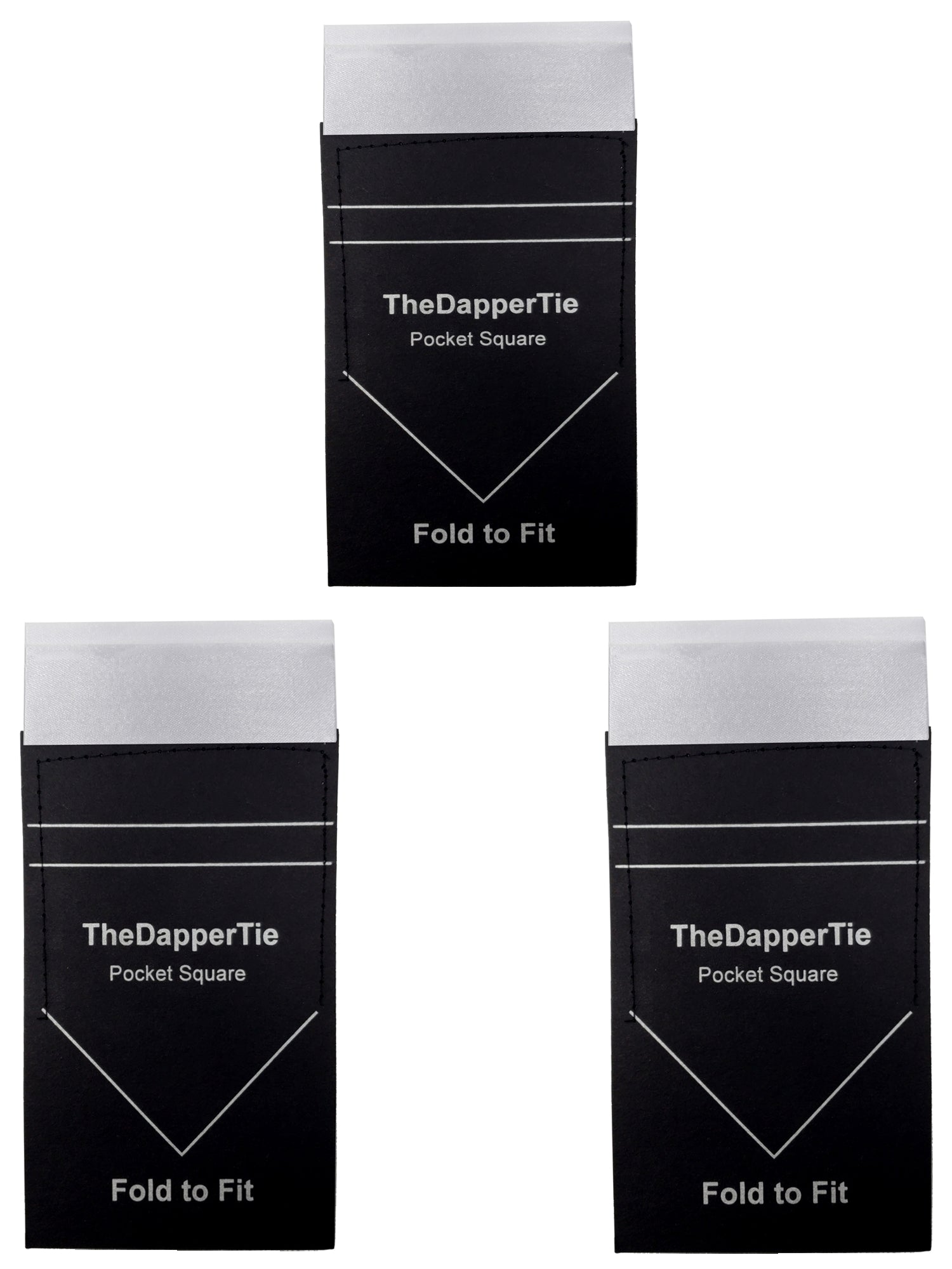 TheDapperTie - Men's White 3 Pcs Puff, 4 Point, Square Top Pre Folded Pocket Square Set Prefolded Pocket Squares TheDapperTie White Duo Regular 
