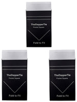 Load image into Gallery viewer, TheDapperTie - Men&#39;s White 3 Pcs Puff, 4 Point, Square Top Pre Folded Pocket Square Set Prefolded Pocket Squares TheDapperTie White Duo Regular 
