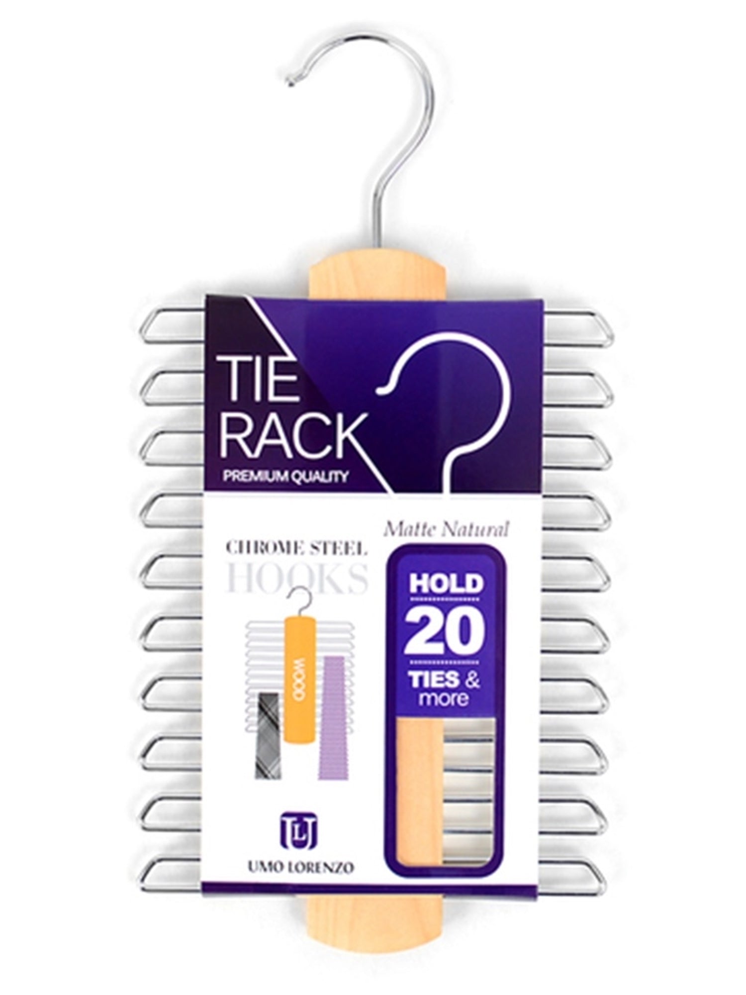 Natural Wooden Tie Rack For 20 Ties Neck Tie DapperWorld Matte Natural One Size 