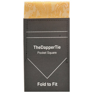 TheDapperTie - New Men's Paisley Flat Pre Folded Pocket Square on Card Prefolded Pocket Squares TheDapperTie Gold Regular 
