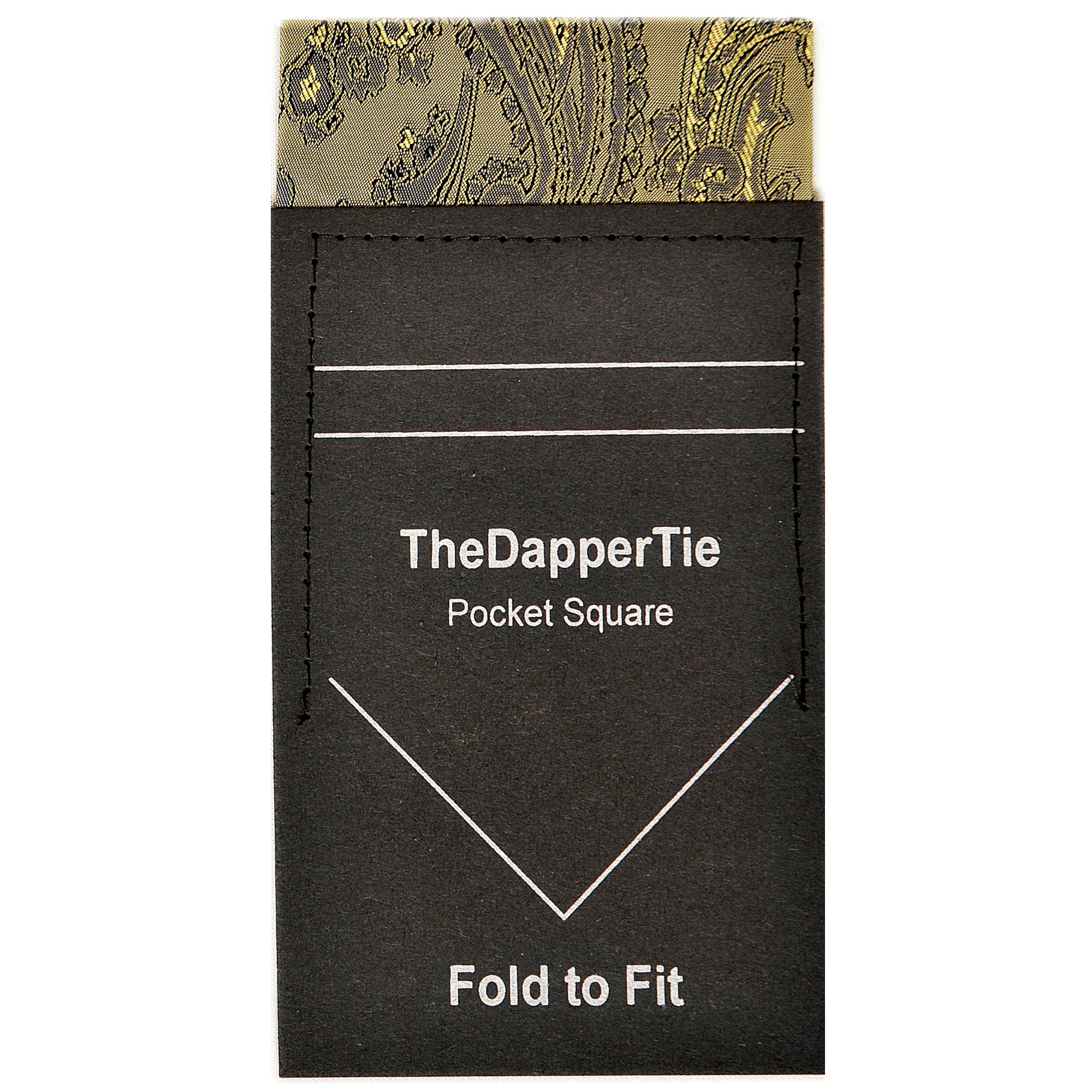 TheDapperTie - New Men's Paisley Flat Pre Folded Pocket Square on Card Prefolded Pocket Squares TheDapperTie Gold & Navy Blue Regular 