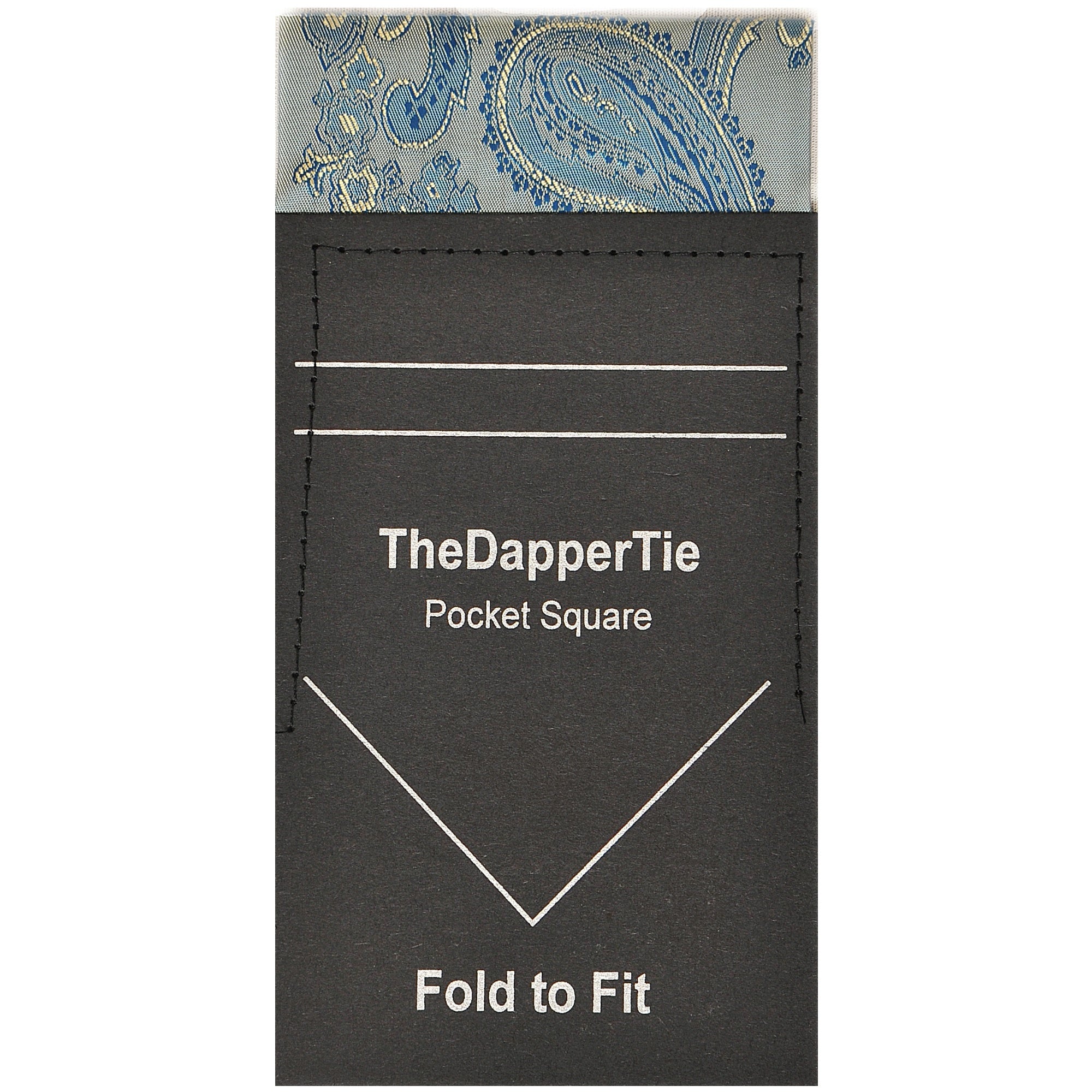 TheDapperTie - New Men's Paisley Flat Pre Folded Pocket Square on Card Prefolded Pocket Squares TheDapperTie Gold & Teal Blue Regular 