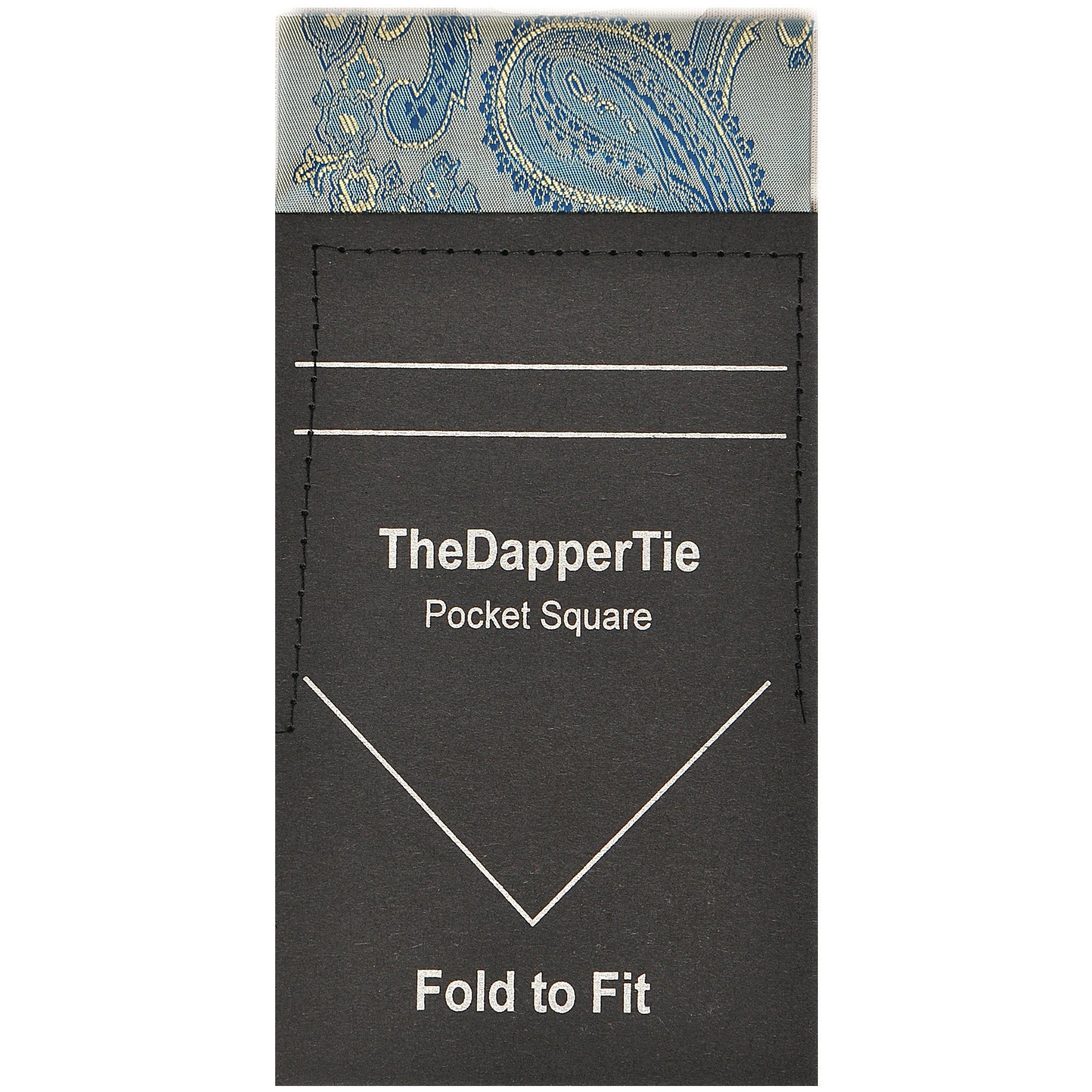 TheDapperTie - New Men's Paisley Flat Pre Folded Pocket Square on Card Prefolded Pocket Squares TheDapperTie Gold & Teal Blue Regular 