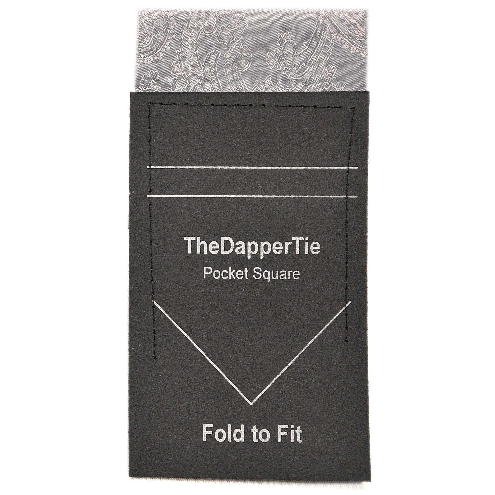 TheDapperTie - New Men's Paisley Flat Pre Folded Pocket Square on Card Prefolded Pocket Squares TheDapperTie Light Grey Regular 