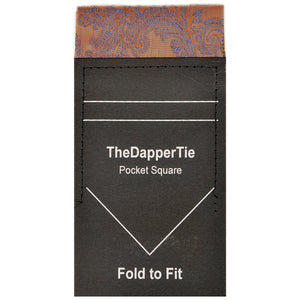 TheDapperTie - New Men's Paisley Flat Pre Folded Pocket Square on Card Prefolded Pocket Squares TheDapperTie Navy & Light Brown Regular 