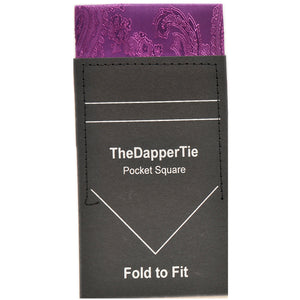 TheDapperTie - New Men's Paisley Flat Pre Folded Pocket Square on Card Prefolded Pocket Squares TheDapperTie Purple Regular 