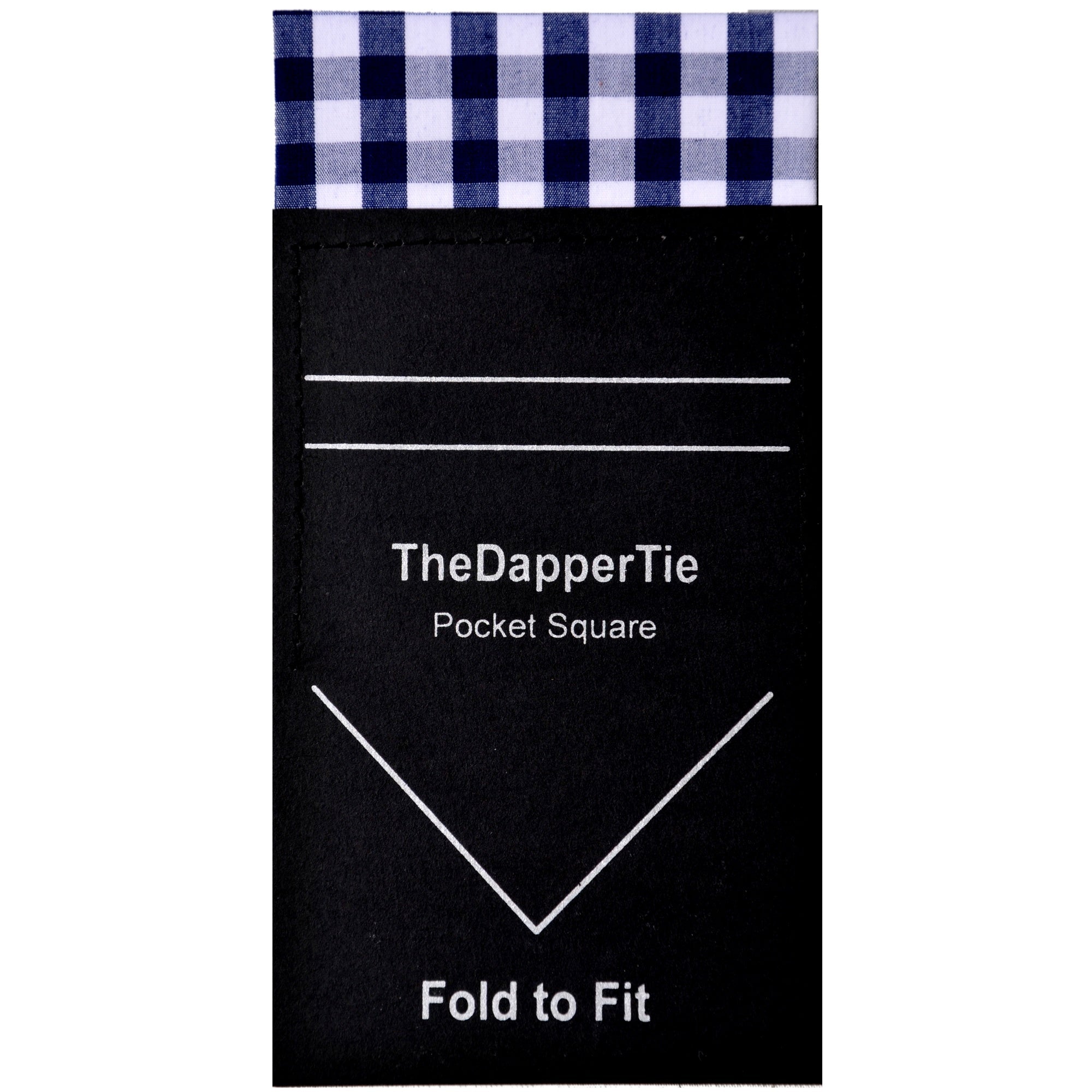 TheDapperTie - Men's Cotton Checks Flat Pre Folded Pocket Square on Card Prefolded Pocket Squares TheDapperTie Navy Blue Regular 