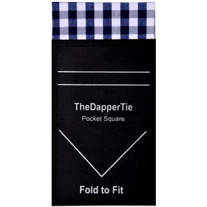 TheDapperTie - Men's Cotton Checks Flat Pre Folded Pocket Square on Card Prefolded Pocket Squares TheDapperTie Navy Blue Regular 