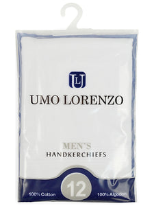 Men's White 100% Cotton Soft Finish Handkerchiefs Prefolded Pocket Squares UMO LORENZO   