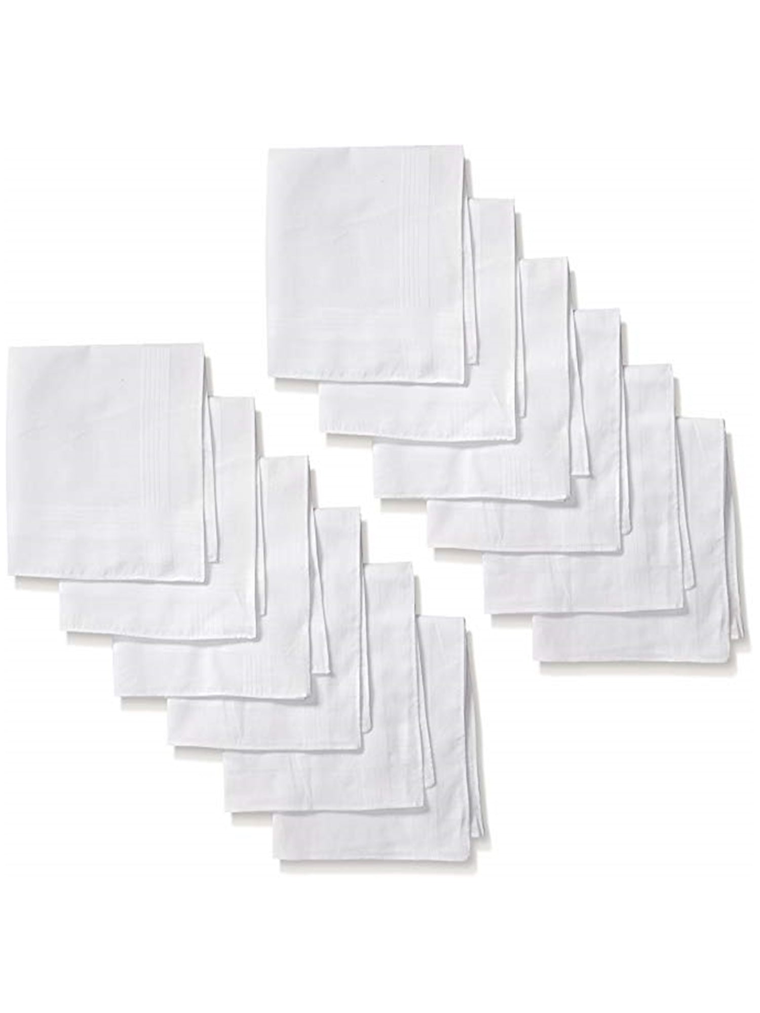 Men's White 100% Cotton Soft Finish Handkerchiefs Prefolded Pocket Squares UMO LORENZO 12 Pieces - White Regular 