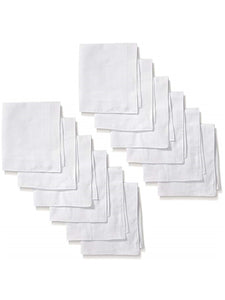 Men's White 100% Cotton Soft Finish Handkerchiefs Prefolded Pocket Squares UMO LORENZO 12 Pieces - White Regular 