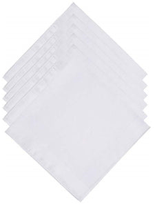 Men's White 100% Cotton Soft Finish Handkerchiefs Prefolded Pocket Squares UMO LORENZO 6 Pieces - White Regular 
