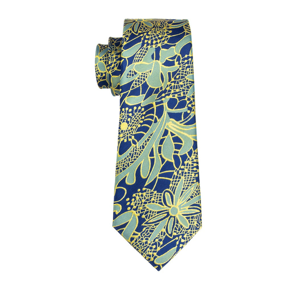 Men's Blue Yellow & Green Paisley Silk Neck tie Hanky Cufflinks Set Neck Tie TheDapperTie   