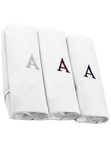 Men's Cotton Monogrammed Handkerchiefs Initial Letter Hanky Handkerchiefs TheDapperTie White A 2 x 3 Pack  