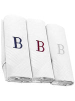 Load image into Gallery viewer, Men&#39;s Cotton Monogrammed Handkerchiefs Initial Letter Hanky Handkerchiefs TheDapperTie White B 2 x 3 Pack  
