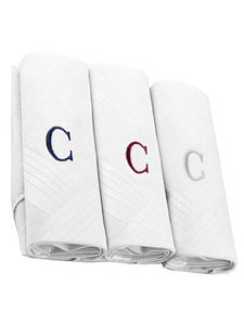 Men's Cotton Monogrammed Handkerchiefs Initial Letter Hanky Handkerchiefs TheDapperTie White C 2 x 3 Pack  