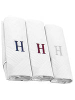 Load image into Gallery viewer, Men&#39;s Cotton Monogrammed Handkerchiefs Initial Letter Hanky Handkerchiefs TheDapperTie White H 2 x 3 Pack  
