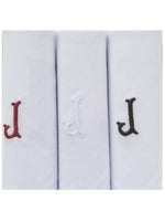 Load image into Gallery viewer, Men&#39;s Cotton Monogrammed Handkerchiefs Initial Letter Hanky Handkerchiefs TheDapperTie White J 2 x 3 Pack  

