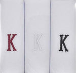 Load image into Gallery viewer, Men&#39;s Cotton Monogrammed Handkerchiefs Initial Letter Hanky Handkerchiefs TheDapperTie White K 2 x 3 Pack  

