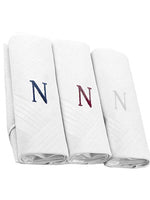 Load image into Gallery viewer, Men&#39;s Cotton Monogrammed Handkerchiefs Initial Letter Hanky Handkerchiefs TheDapperTie White N 2 x 3 Pack  
