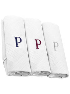 Men's Cotton Monogrammed Handkerchiefs Initial Letter Hanky Handkerchiefs TheDapperTie White P 2 x 3 Pack  