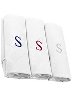 Load image into Gallery viewer, Men&#39;s Cotton Monogrammed Handkerchiefs Initial Letter Hanky Handkerchiefs TheDapperTie White S 2 x 3 Pack  
