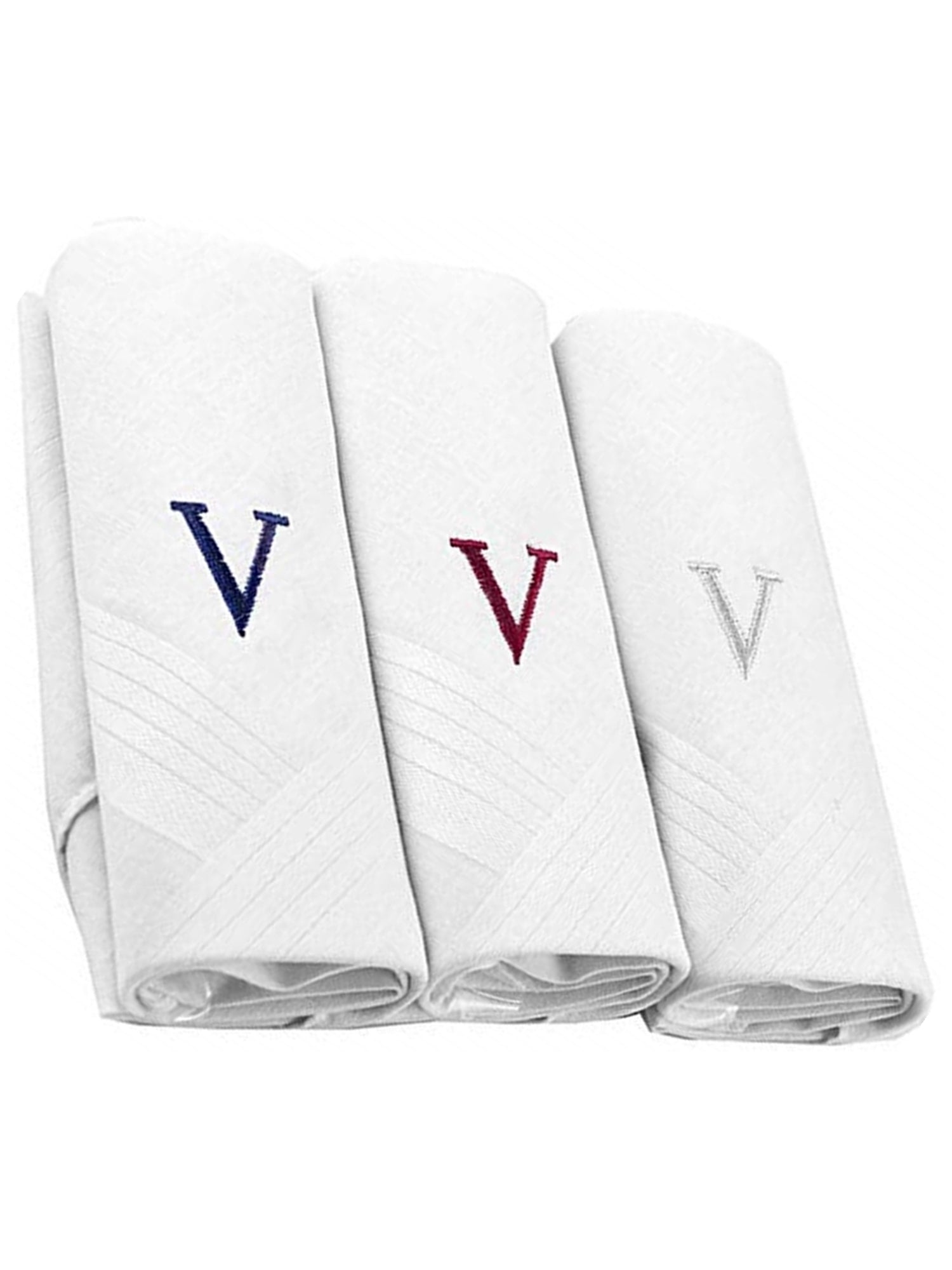 Men's Cotton Monogrammed Handkerchiefs Initial Letter Hanky Handkerchiefs TheDapperTie White V 2 x 3 Pack  