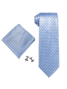TheDapperTie 192S Checker Blue And White Men's Silk tie Set Neck Tie TheDapperTie Blue Regular 