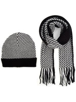 Load image into Gallery viewer, Men&#39;s Black, Grey &amp; White Acrylic Knit Scarf and Hat Set Winter Set Umo Lorenzo Black One Size 
