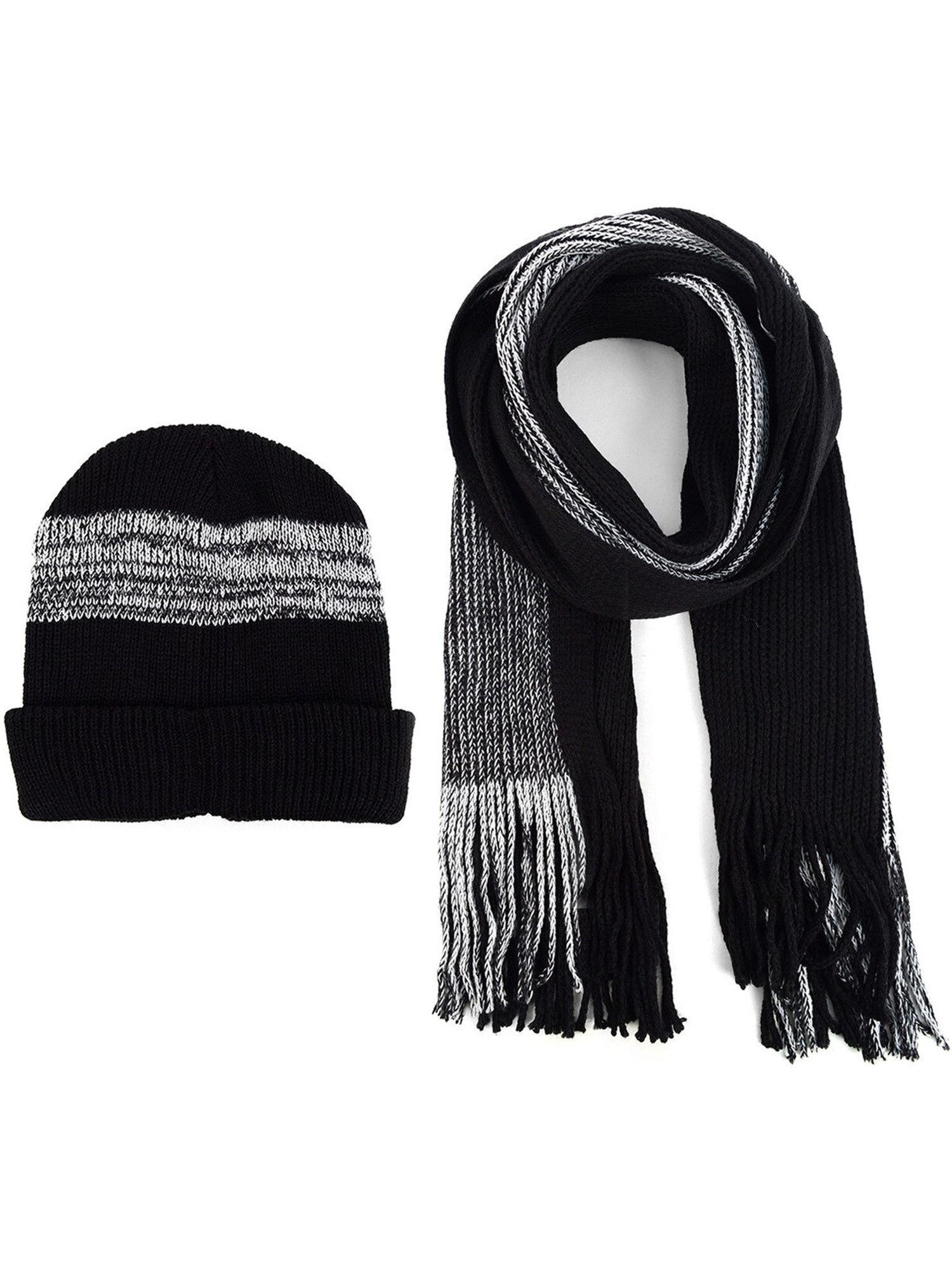 Men's Acrylic Knit Scarf and Hat Set Winter Set Umo Lorenzo Black One Size 
