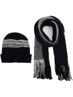 Load image into Gallery viewer, Men&#39;s Acrylic Knit Scarf and Hat Set Winter Set Umo Lorenzo Black One Size 

