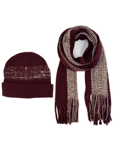 Men's Acrylic Knit Scarf and Hat Set Winter Set Umo Lorenzo Burgundy One Size 