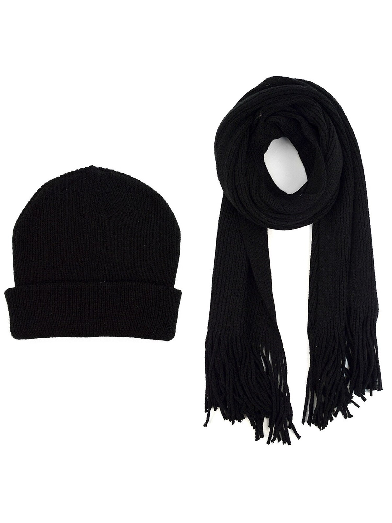 Men's Acrylic Knit Scarf and Hat Set Winter Set Umo Lorenzo Black One Size 