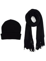Load image into Gallery viewer, Men&#39;s Acrylic Knit Scarf and Hat Set Winter Set Umo Lorenzo Black One Size 
