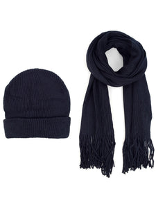 Men's Acrylic Knit Scarf and Hat Set Winter Set Umo Lorenzo Navy One Size 