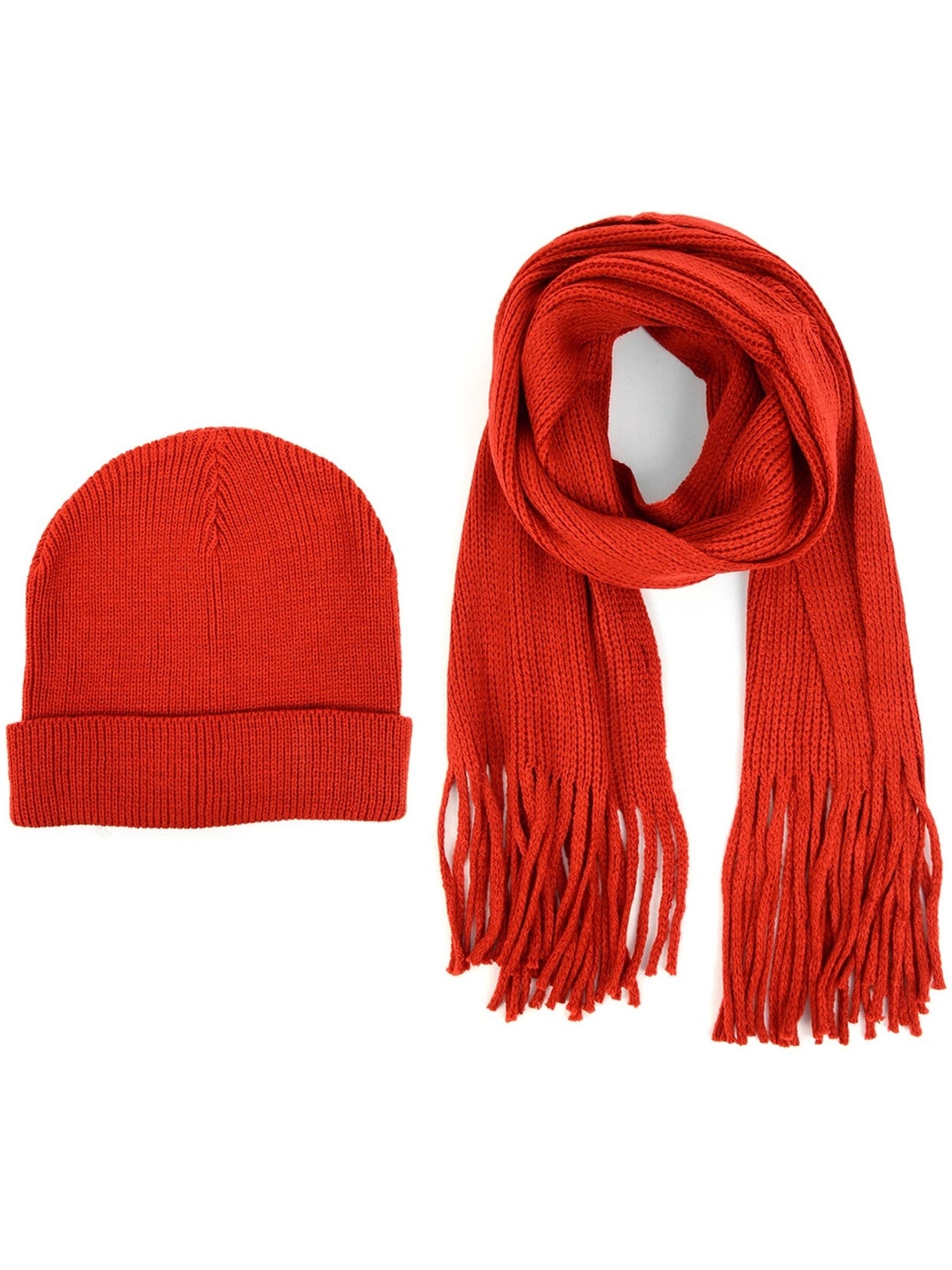 Men's Acrylic Knit Scarf and Hat Set Winter Set Umo Lorenzo Red One Size 