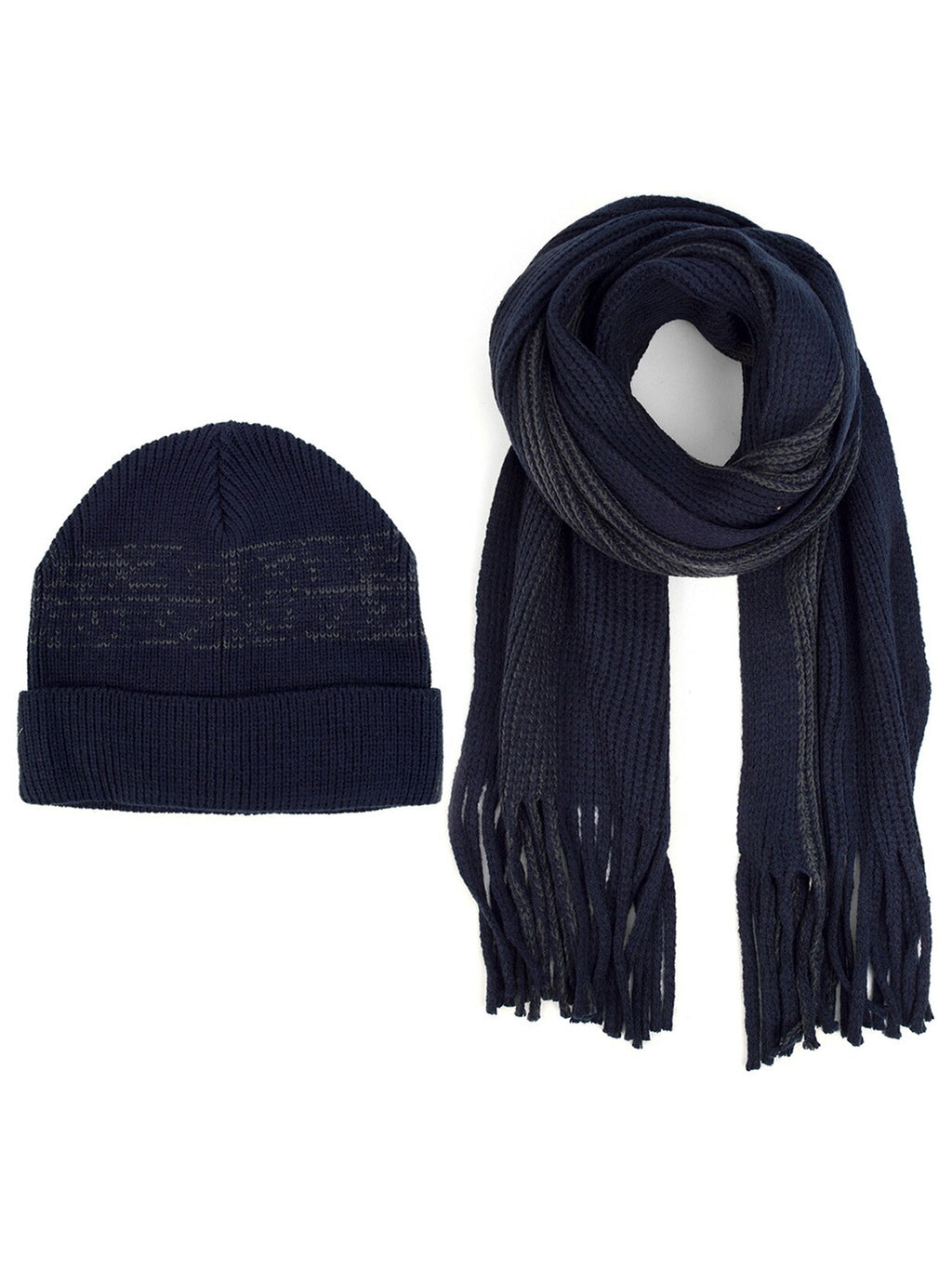 Men's Navy Acrylic Knit Scarf and Hat Set Winter Set Umo Lorenzo Navy One Size 