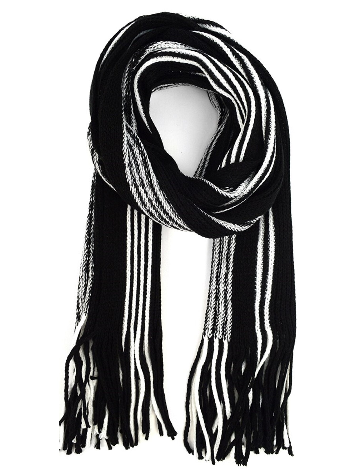 Men's Black & White Acrylic Knit Striped Scarf and Hat Set Winter Set Umo Lorenzo   