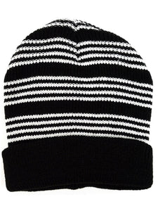 Men's Black & White Acrylic Knit Striped Scarf and Hat Set Winter Set Umo Lorenzo   