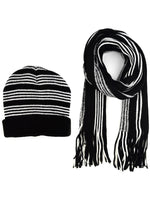Load image into Gallery viewer, Men&#39;s Black &amp; White Acrylic Knit Striped Scarf and Hat Set Winter Set Umo Lorenzo Black One Size 
