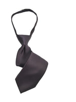 Load image into Gallery viewer, Boy&#39;s Solid Color Pre-tied Zipper Neck Tie Dapper Neckwear TheDapperTie Brown 8&quot; x 2&quot; 
