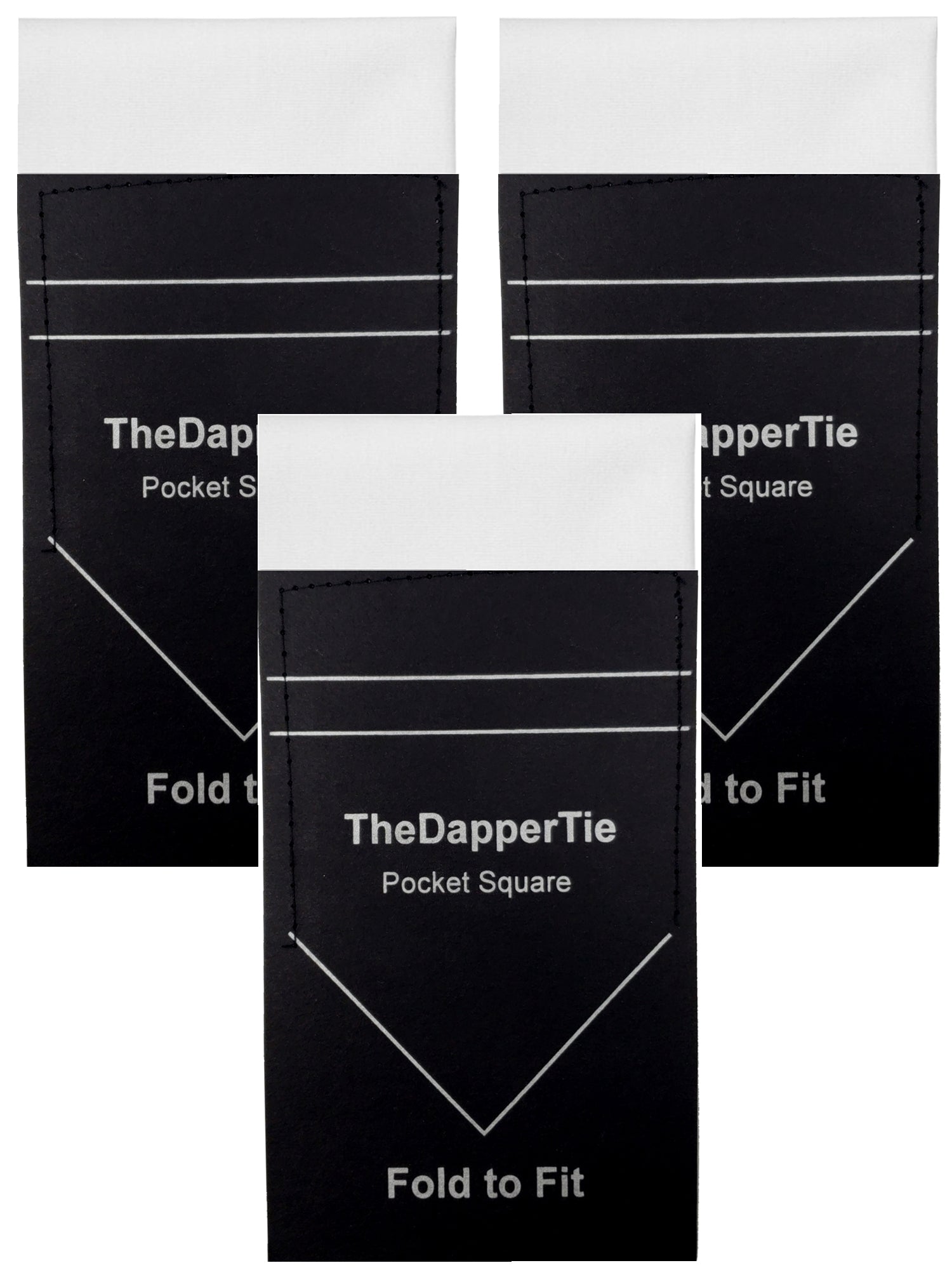 TheDapperTie - Men's White 3 Pcs Puff, 4 Point, Square Top Pre Folded Pocket Square Set Prefolded Pocket Squares TheDapperTie Ultra White Regular 