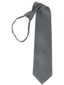Men's Silk Solid Color Pre-tied Zipper Neck Tie Dapper Neckwear TheDapperTie Charcoal One Size 