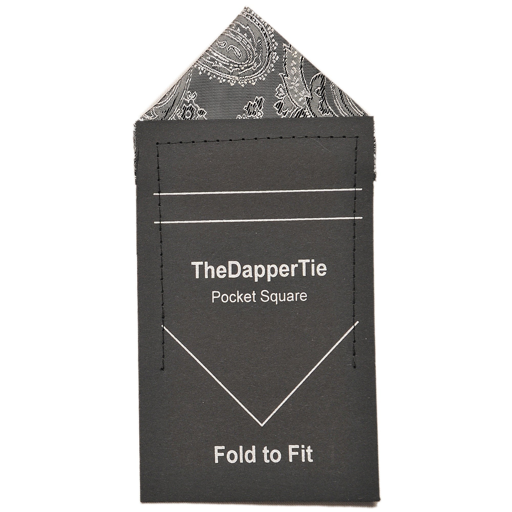 New Men's Paisley Satin Triangle Pre Folded Pocket Square on Card Prefolded Pocket Squares TheDapperTie Dark Grey Regular 